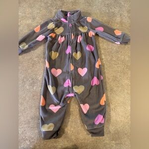 Carter's- Cozy Brown Fleece Onesie with Colorful Hearts,Size 6M